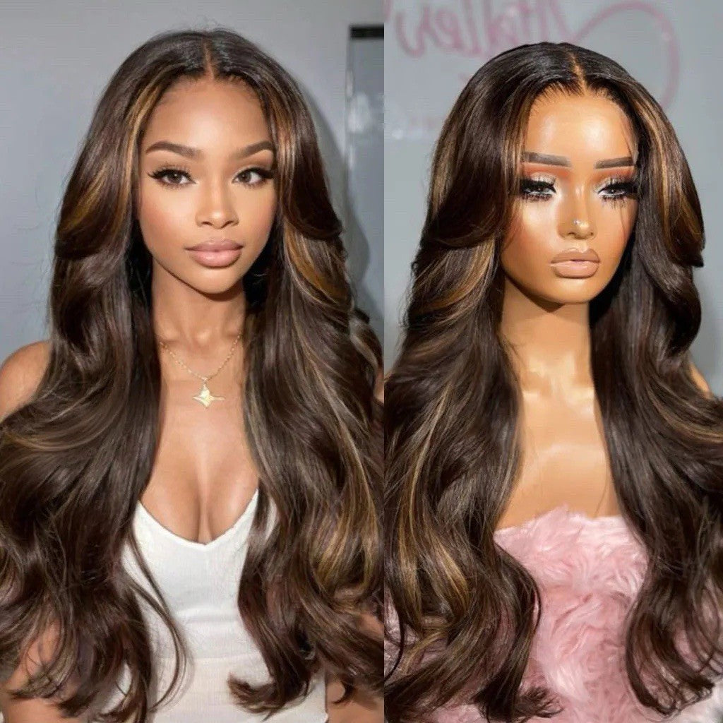 Chic Luxe Hair Highlight Wavy Hair Honey Brown 6×5 Glueless HD Lace Front Wig | 100% Human Hair | 250% Density