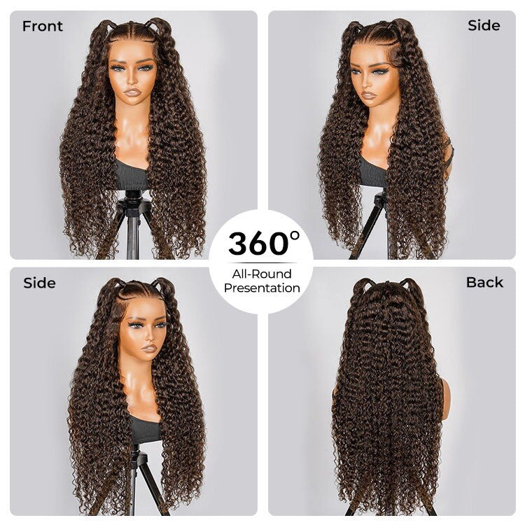 ChicLuxe Hair 100% Human Hair | Crimp Wave | Long Hair | Frontal 13*6 Invisible Transparent Lace | Chestnut Brown | 250% Density | Glueless Pre-Styled And Pre Braided | Pre-Plucked Hairline | Wear Go Wig