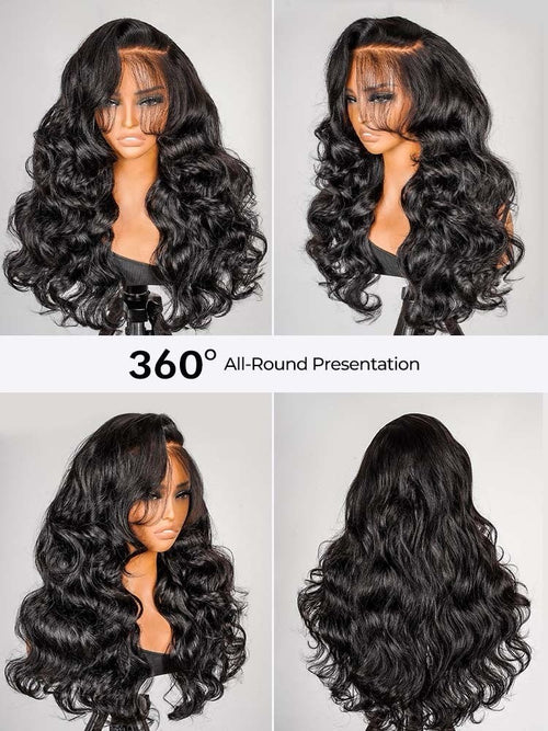 Chic Luxe Hair Glueless Salon Style Bouncy Wavy Frontal Side Part Ready To Go Wig | 100% Human Hair