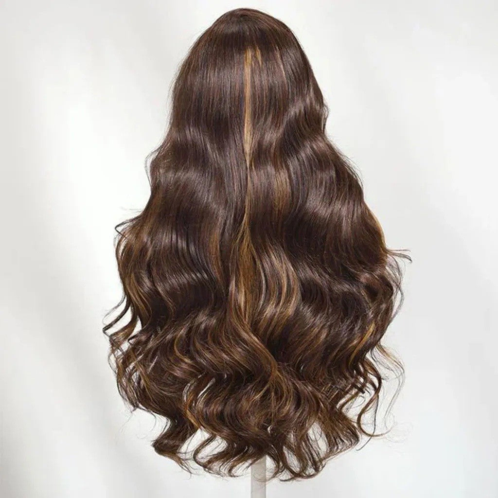 Chic Luxe Hair Highlight Wavy Hair Honey Brown 6×5 Glueless HD Lace Front Wig | 100% Human Hair | 250% Density