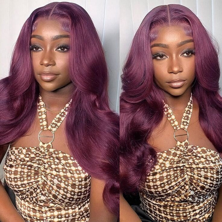 Chic Luxe Hair Glueless Full Lace Front Dark Purple Wavy Long Wig | 100% Human Hair | 250% Density
