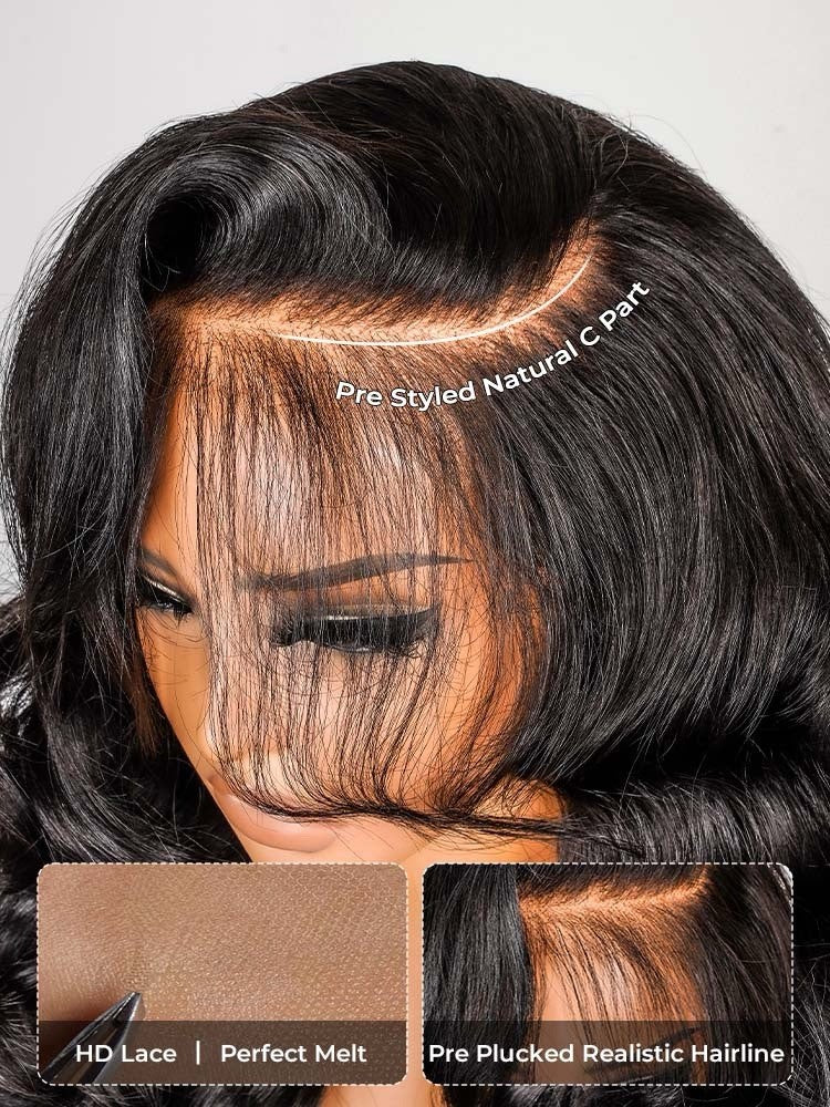 Chic Luxe Hair Glueless Salon Style Bouncy Wavy Frontal Side Part Ready To Go Wig | 100% Human Hair