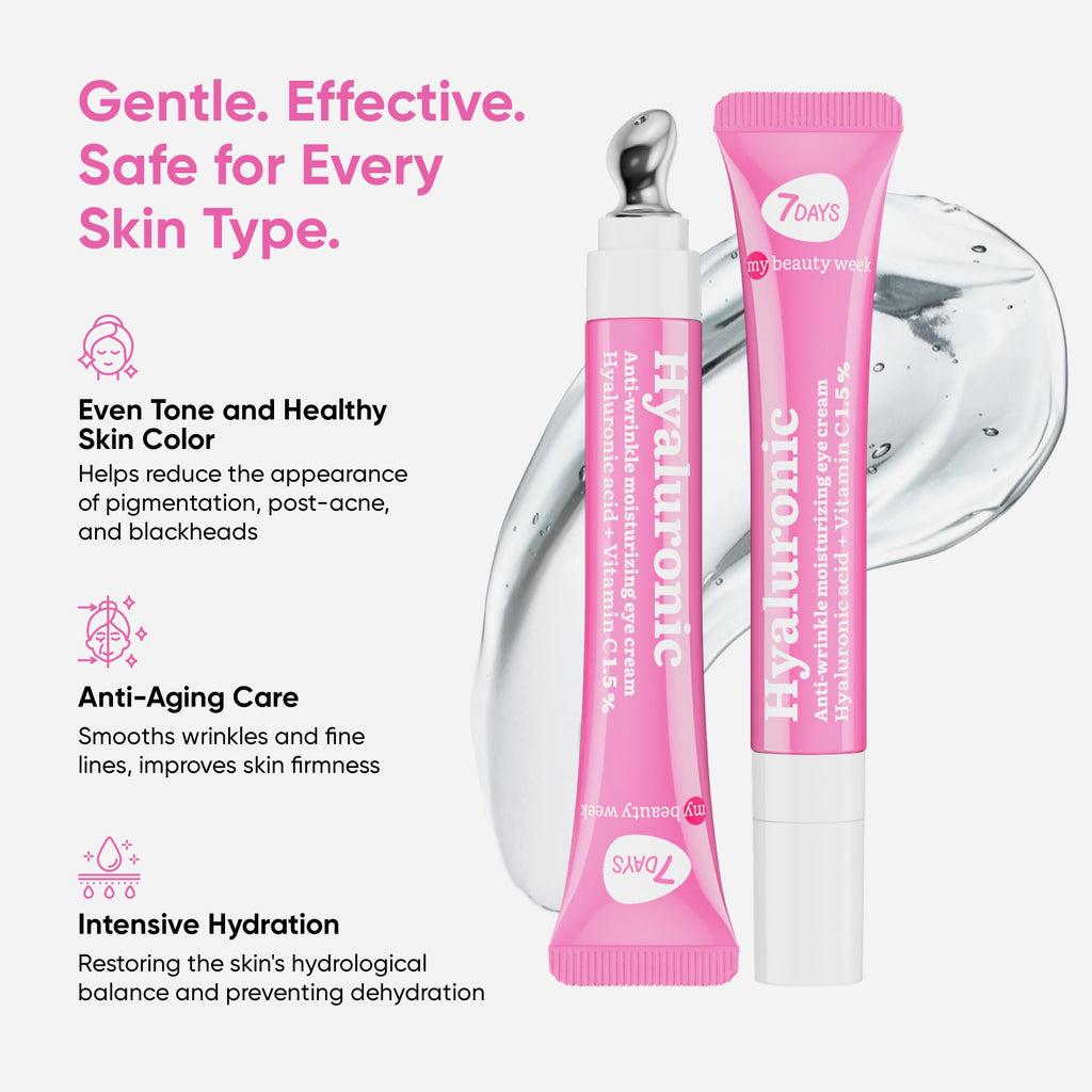 7DAYS Korean Eye Cream with Cooling Massager – Hyaluronic Acid, Brightening & Firming (0.6 oz)