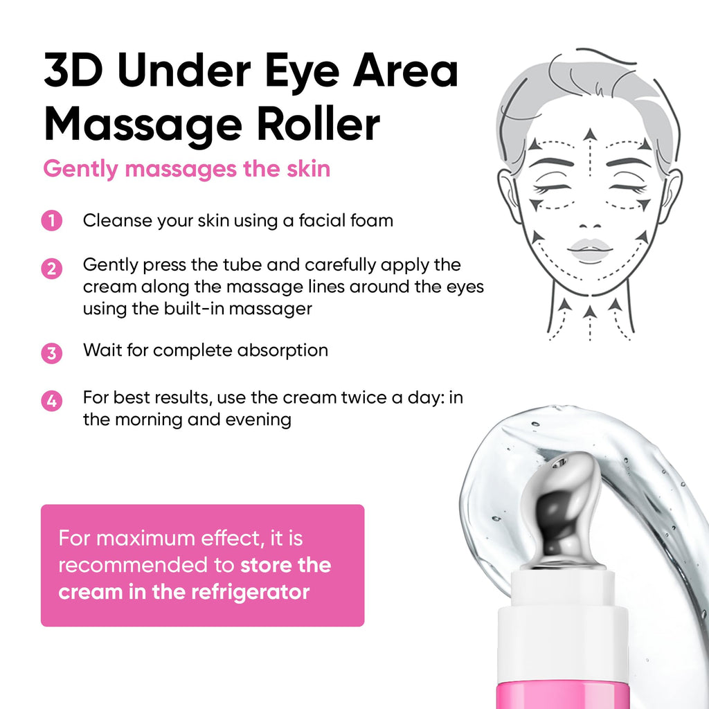 7DAYS Korean Eye Cream with Cooling Massager – Hyaluronic Acid, Brightening & Firming (0.6 oz)