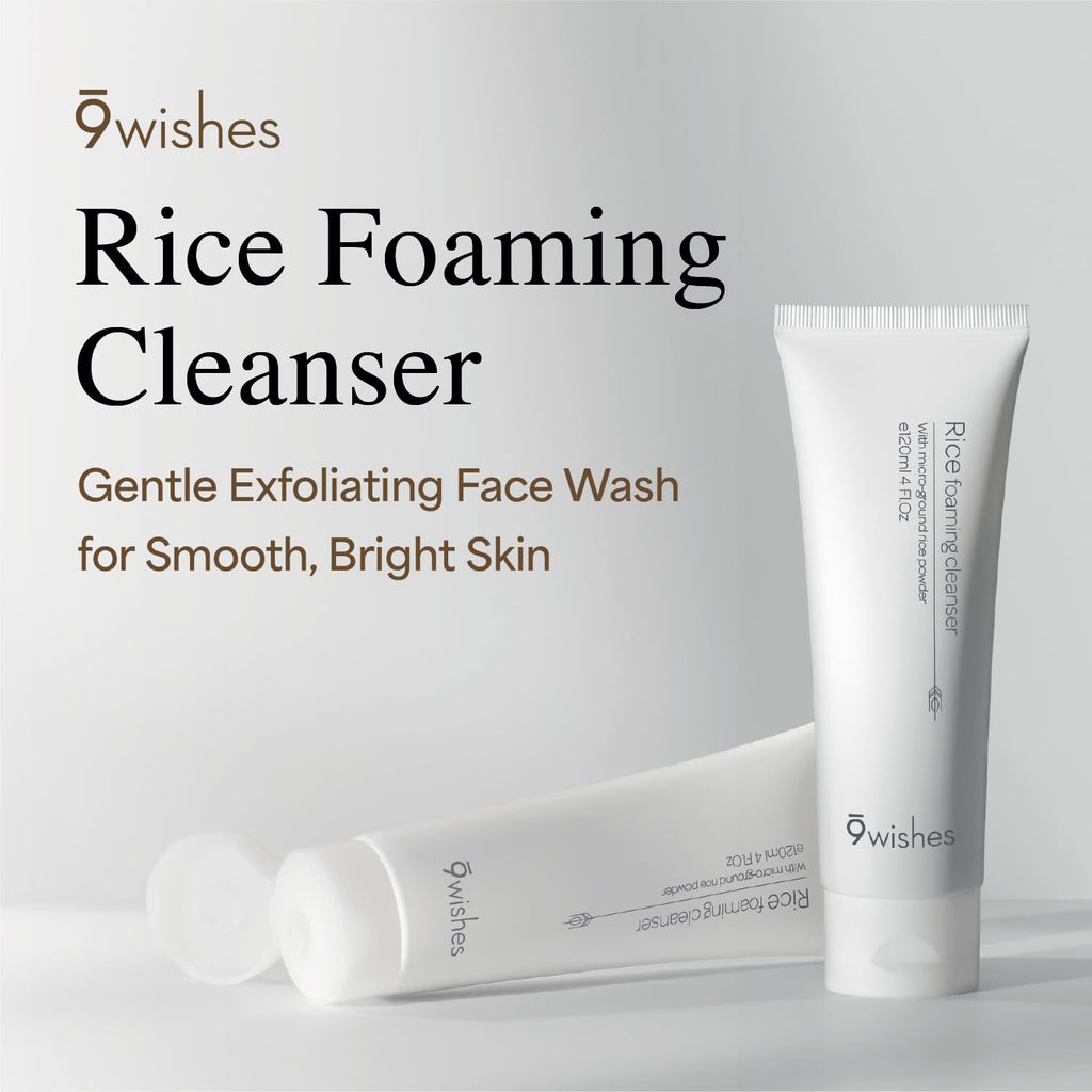 9 Wishes Rice Foaming Cleanser – Gentle Pore Refining Exfoliator with Real Rice Powder (4 fl oz)