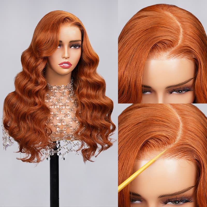 6x5 Wear Go #30 Copper Ginger Loose Body Wave Light Auburn 3D DOME Cap Wear Go C Part Glueless Mini Knots Pre-plucked Hair Pre-cut Lace Wig