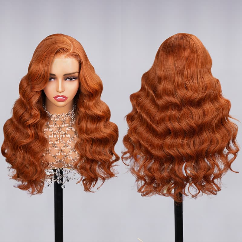 6x5 Wear Go #30 Copper Ginger Loose Body Wave Light Auburn 3D DOME Cap Wear Go C Part Glueless Mini Knots Pre-plucked Hair Pre-cut Lace Wig