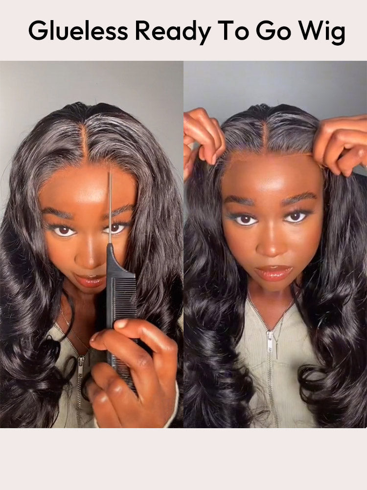 Glueless Ready To Go Wigs Body Wave Pre-Cut HD Undetectable Lace Pre-Bleached Closure