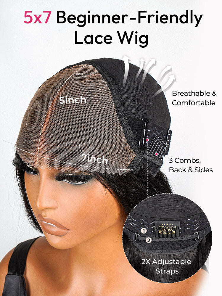 Glueless Ready To Go Wigs Body Wave Pre-Cut HD Undetectable Lace Pre-Bleached Closure