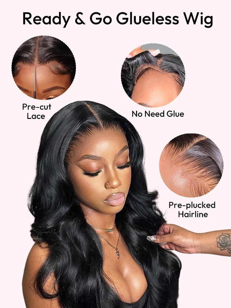 Glueless Ready To Go Wigs Body Wave Pre-Cut HD Undetectable Lace Pre-Bleached Closure