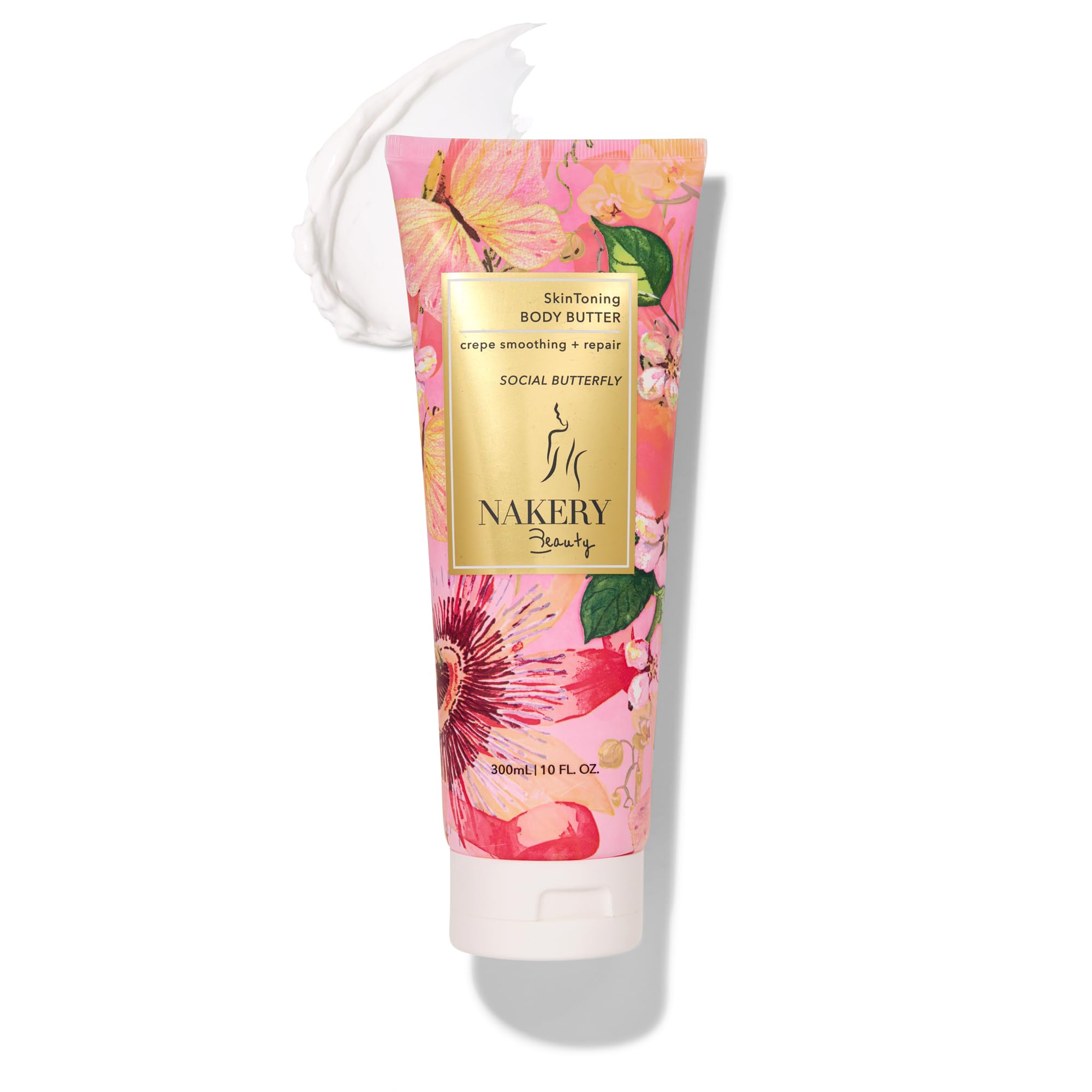Nakery Body Butter Anti-Aging Moisturizer – Skin Tightening & Neck Firming Cream for Dry Skin, 300ml (Social Butterfly)