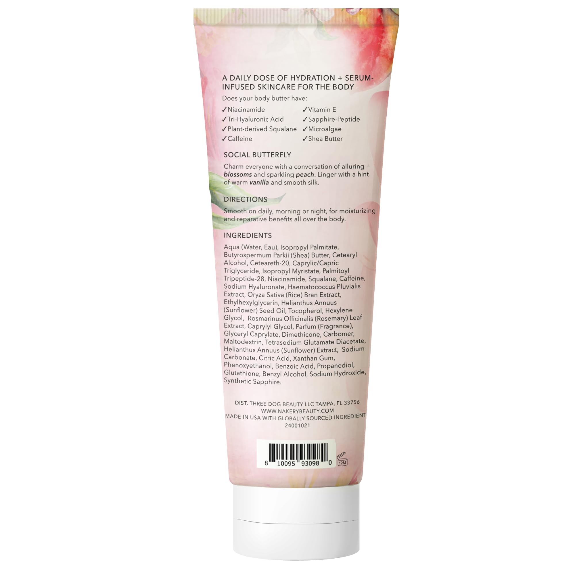 Nakery Body Butter Anti-Aging Moisturizer – Skin Tightening & Neck Firming Cream for Dry Skin, 300ml (Social Butterfly)