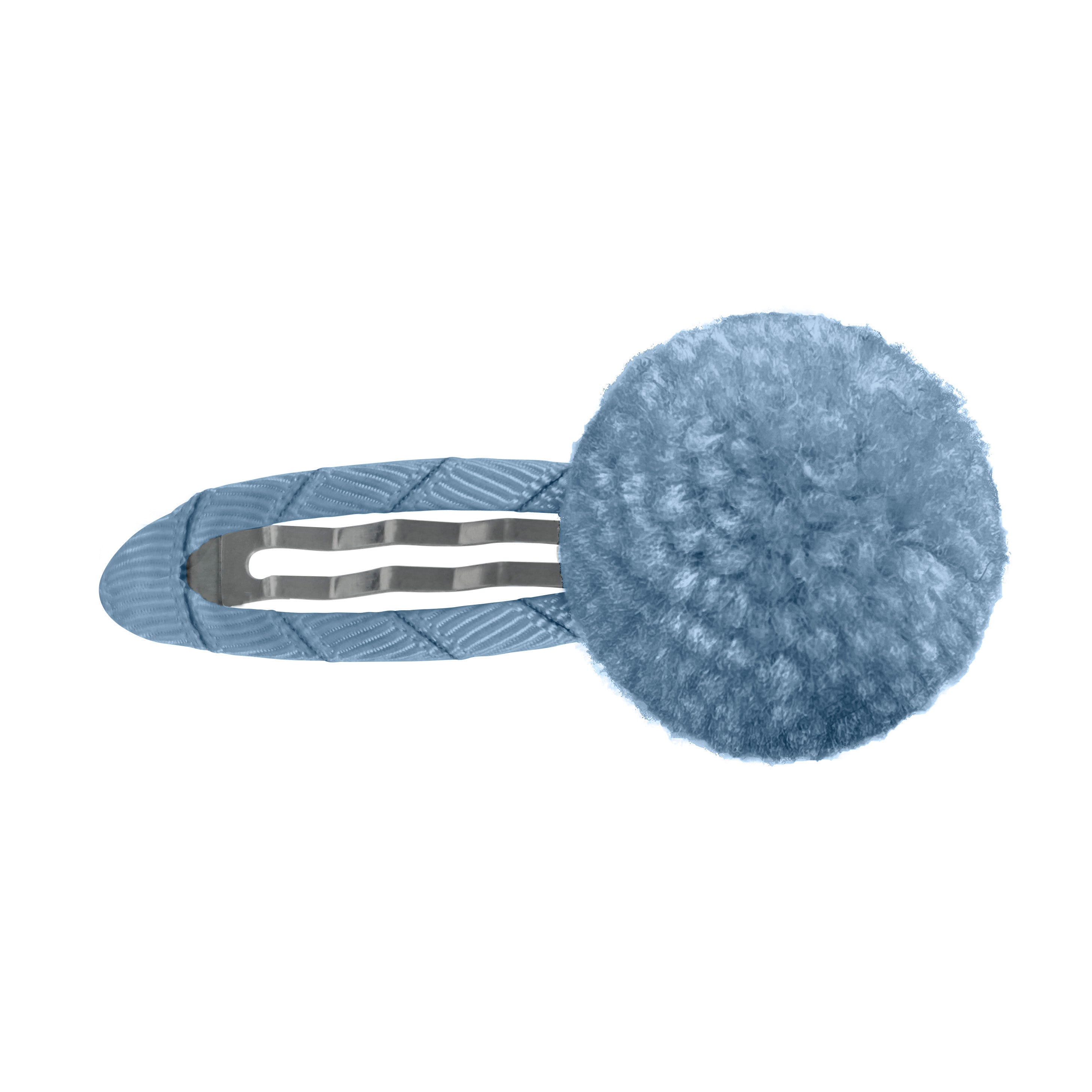 Antique Blue Wool Pom Pom Hair Clip