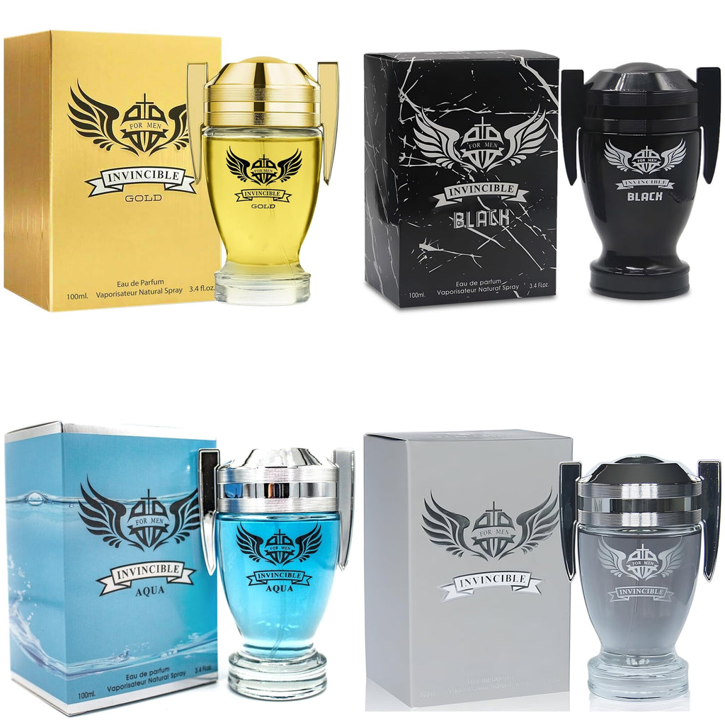 A CENTER Men's Cologne Gift Set - Invincible Series 4-Pack (3.4 Fl Oz Each) Vanilla Bourbon, Leather & Amber Floral