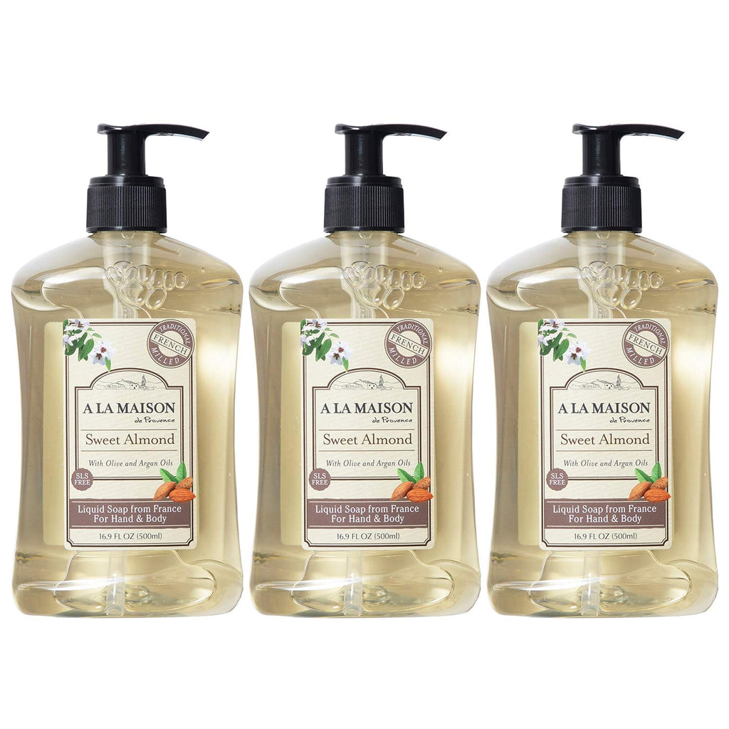 A LA MAISON Almond Hand Soap – French Craft, Plant-Based, 3-Pack (16.9 oz)