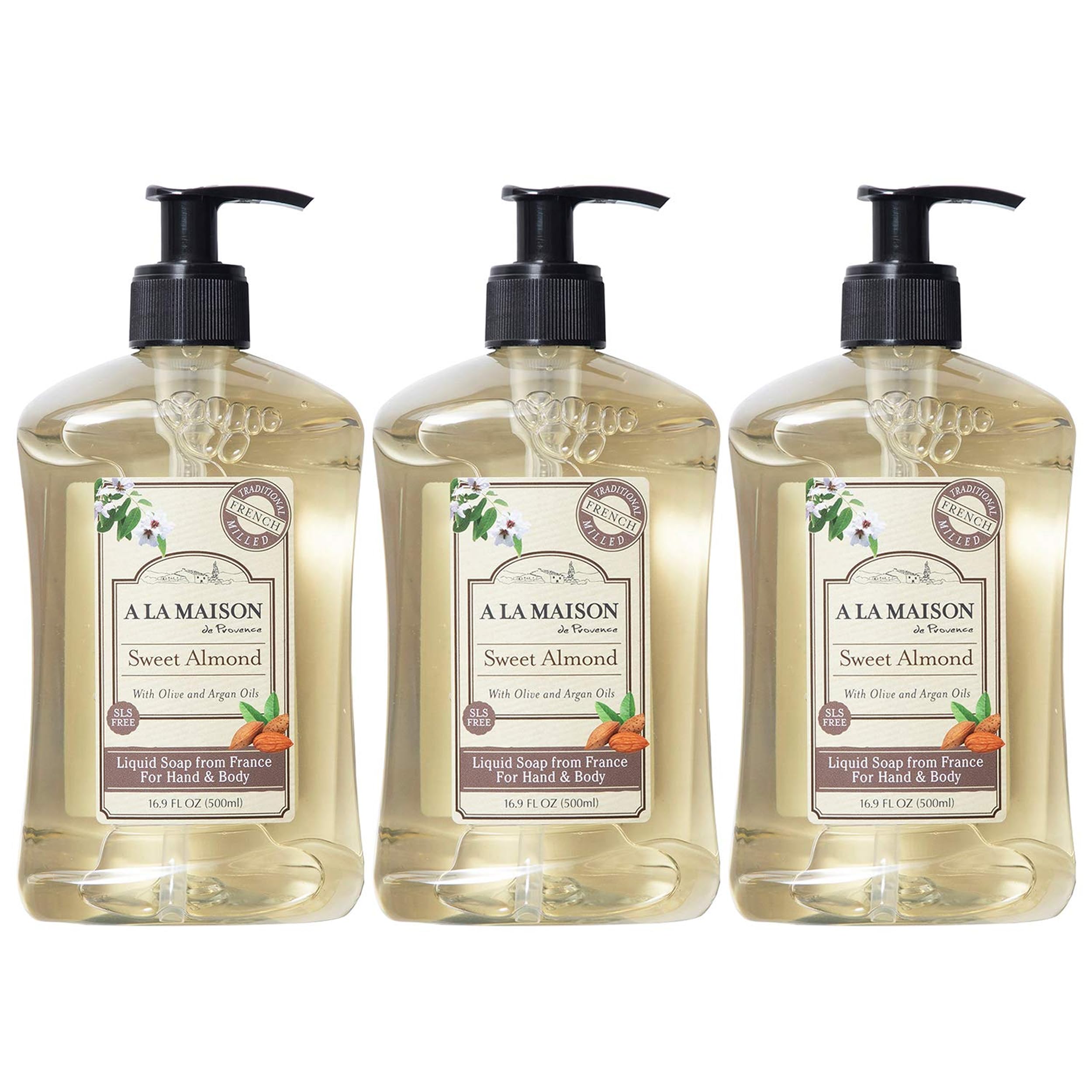 A LA MAISON Almond Hand Soap – French Craft, Plant-Based, 3-Pack (16.9 oz)