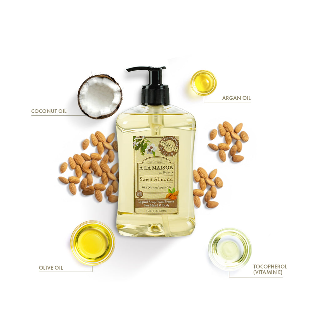 A LA MAISON Almond Hand Soap – French Craft, Plant-Based, 3-Pack (16.9 oz)