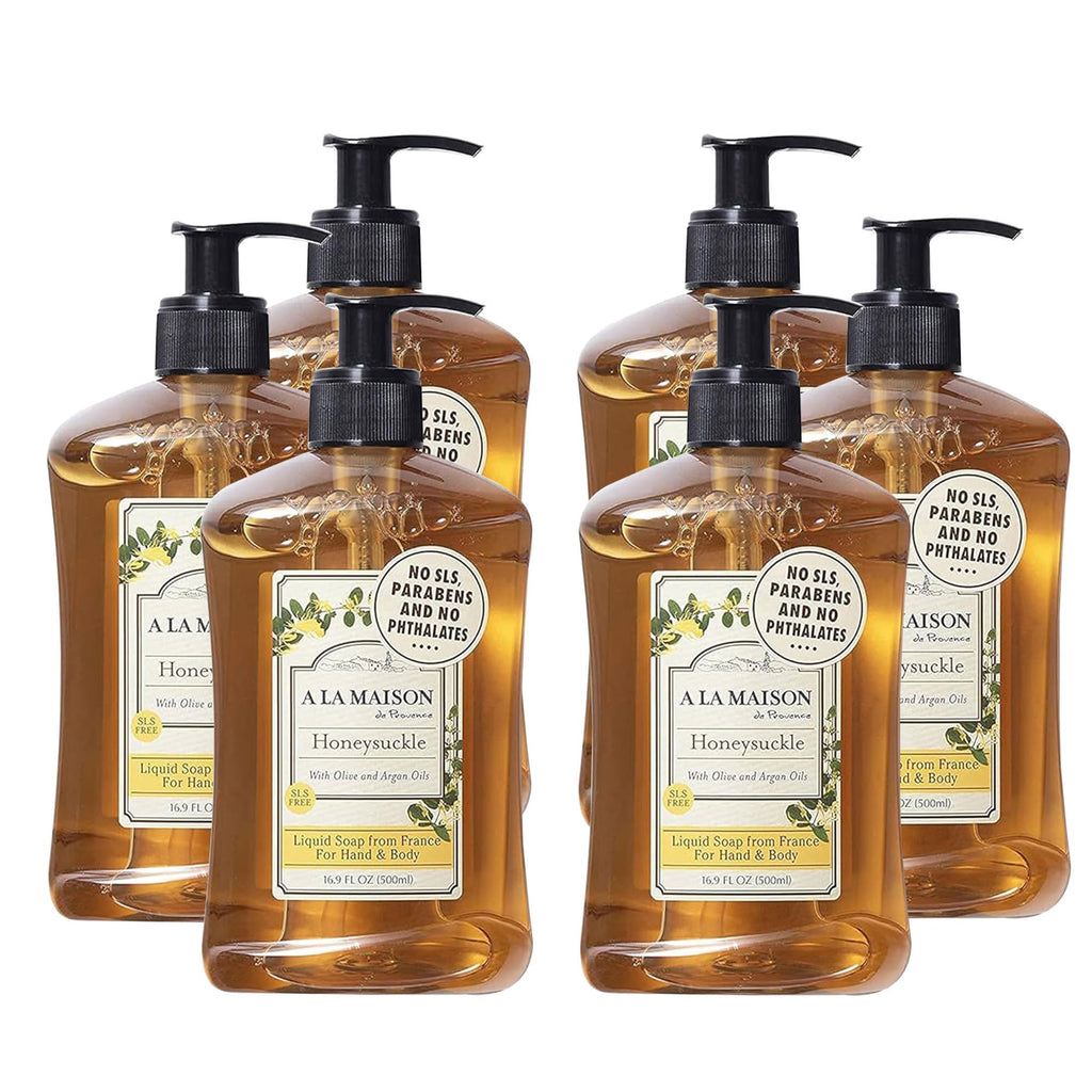 A LA MAISON Honeysuckle French Liquid Hand Soap – 16.9 oz (6-Pack) – Plant-Based, Vegan, Cruelty-Free