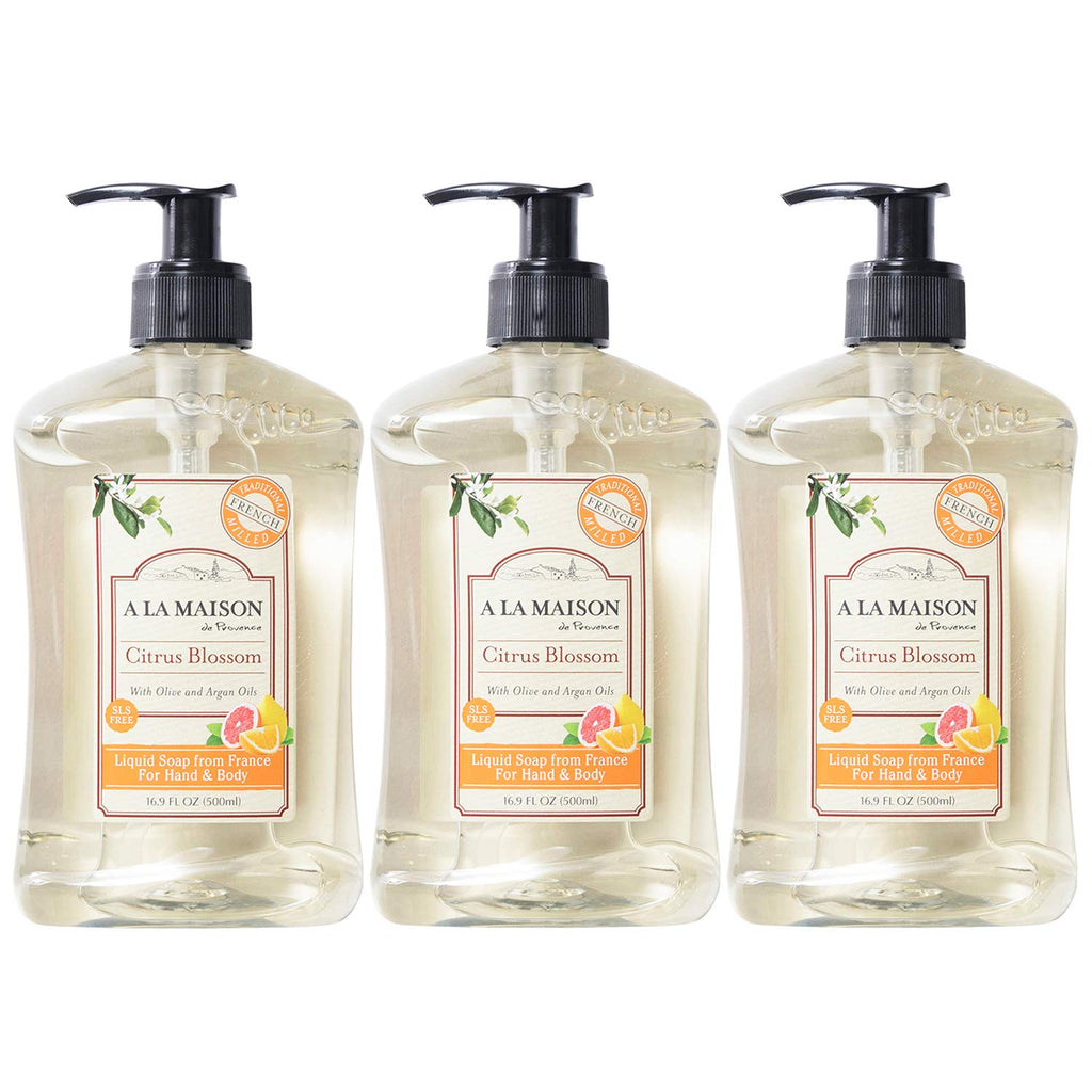 A LA MAISON Citrus Blossom French Liquid Hand Soap – 16.9 oz, 3 Pack | Alcohol & Paraben Free, Plant-Based