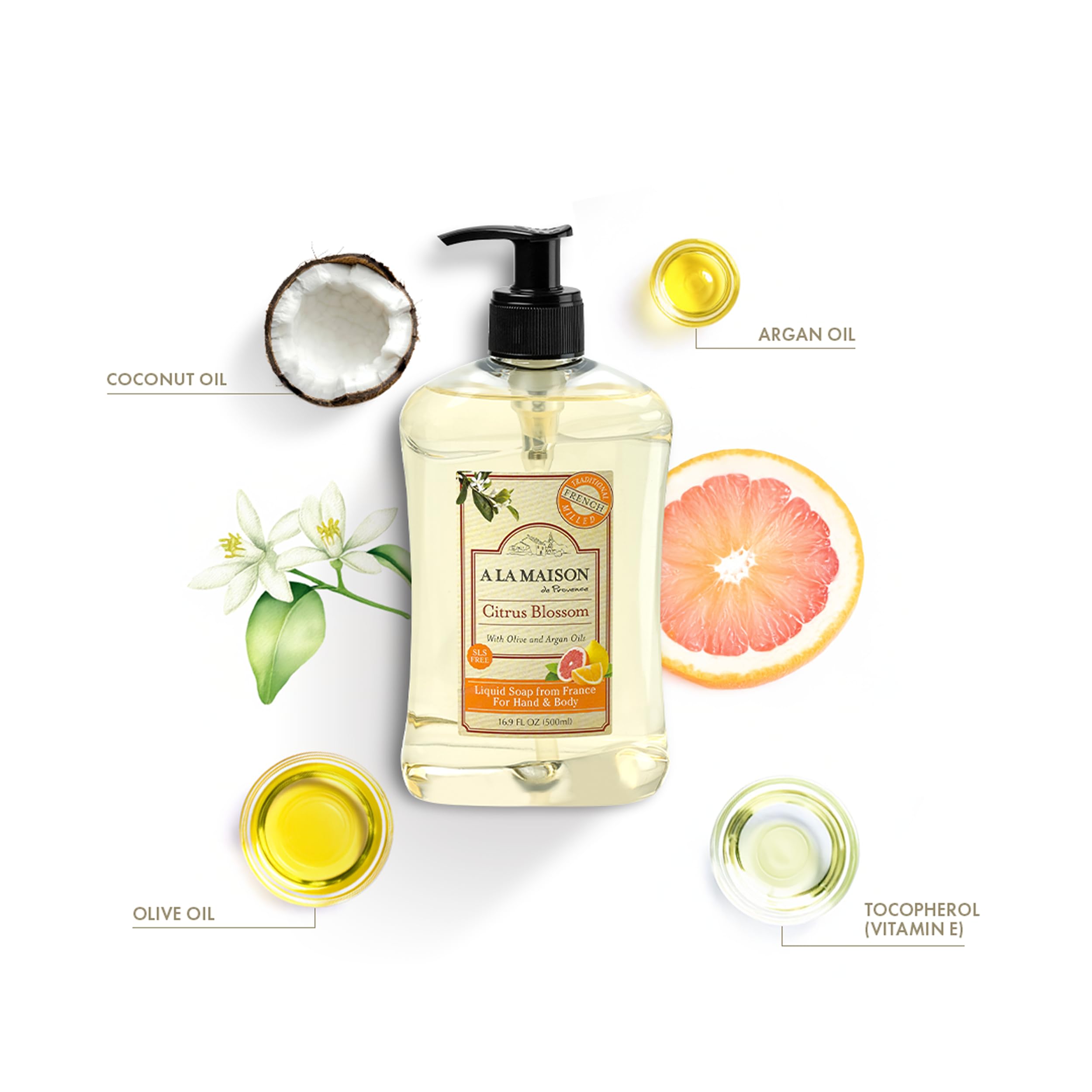 A LA MAISON French Citrus Blossom Hand Soap – Plant-Based, Vegan & Biodegradable (6 x 16.9 oz)