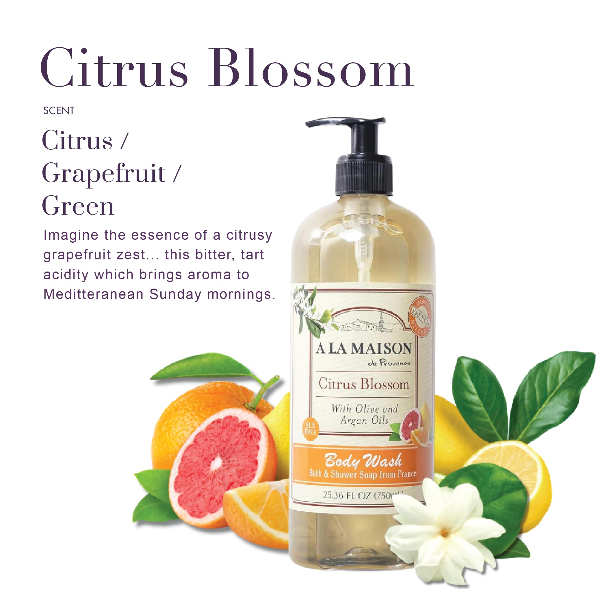 A LA MAISON Citrus Blossom Body Wash – 2x25.36oz, Made in France