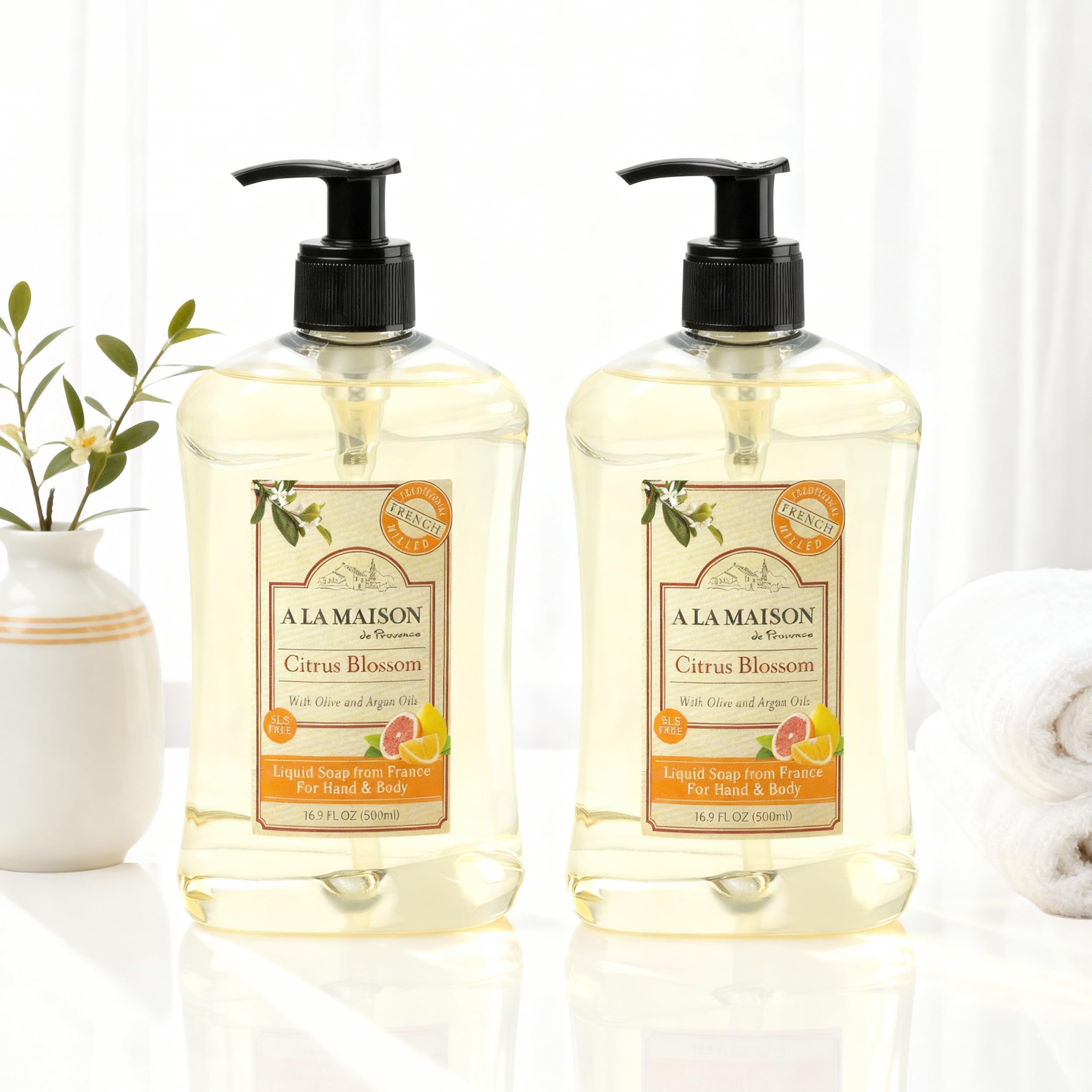 A LA MAISON French Citrus Blossom Hand Soap – Plant-Based, Vegan & Biodegradable (6 x 16.9 oz)