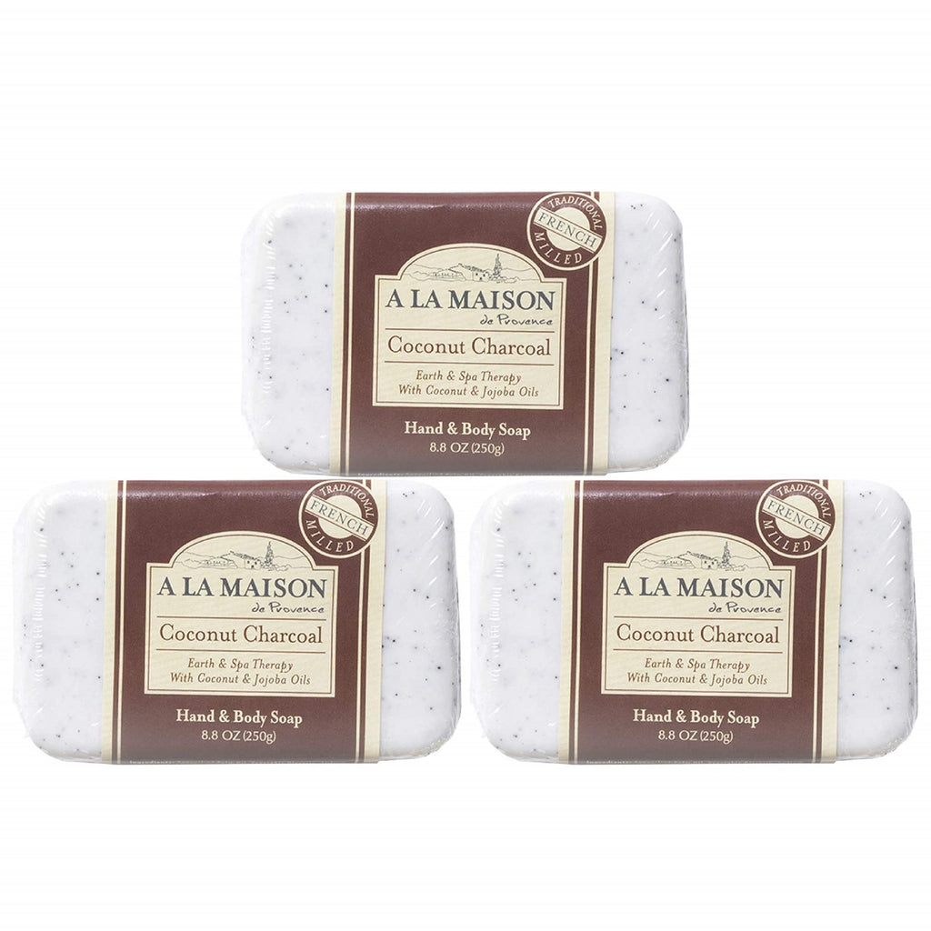 A LA MAISON Coconut Charcoal Bar Soap – Triple Milled, Vegan & Cruelty-Free (3 Bars, 8.8 oz) | Hand & Body