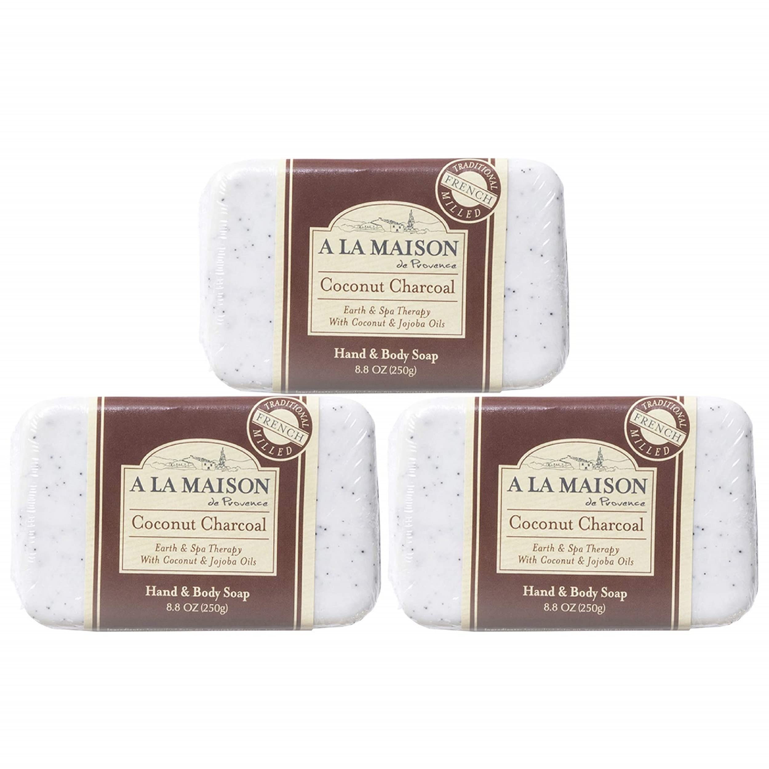 A LA MAISON Coconut Charcoal Bar Soap – Triple Milled, Vegan & Cruelty-Free (3 Bars, 8.8 oz) | Hand & Body
