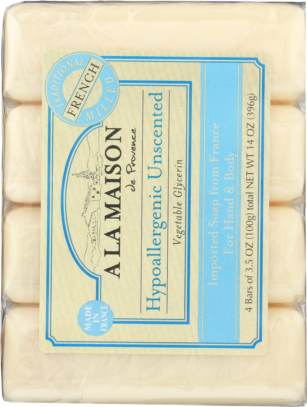 A LA MAISON Hypoallergenic Unscented Bar Soap – 4 Bars, 3.5 oz Each | Triple French Milled