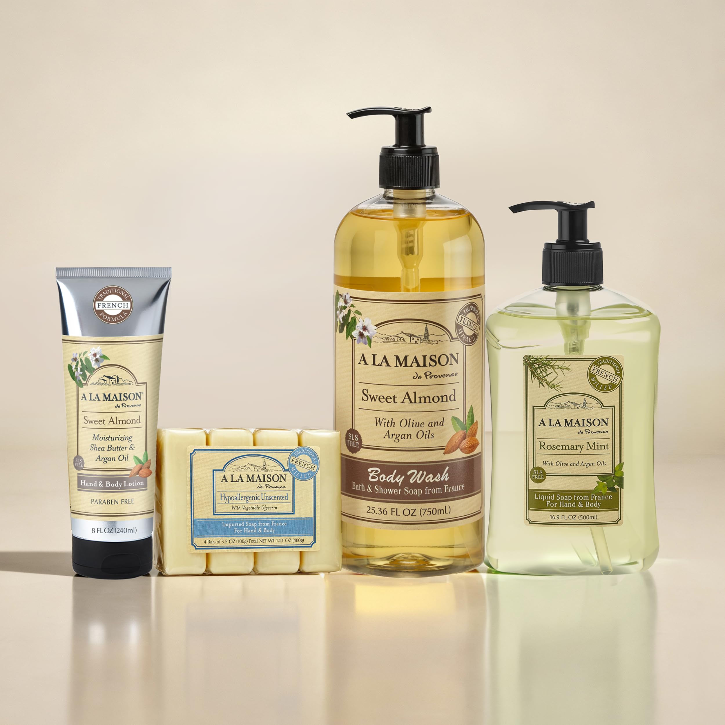 A LA MAISON Almond Hand Soap – French Craft, Plant-Based, 3-Pack (16.9 oz)