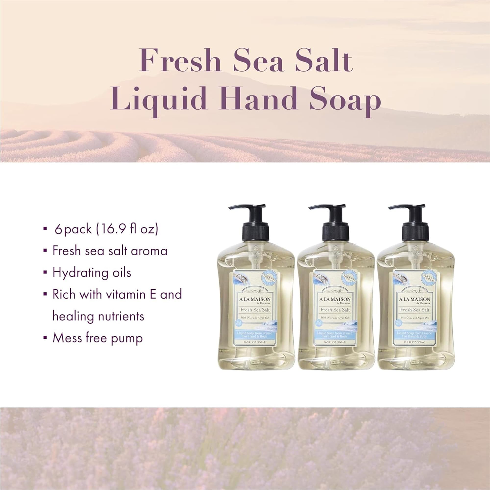 A LA MAISON French Liquid Hand Soap – Fresh Sea Salt (6-Pack, 16.9 oz) | Plant-Based, Vegan, Cruelty-Free