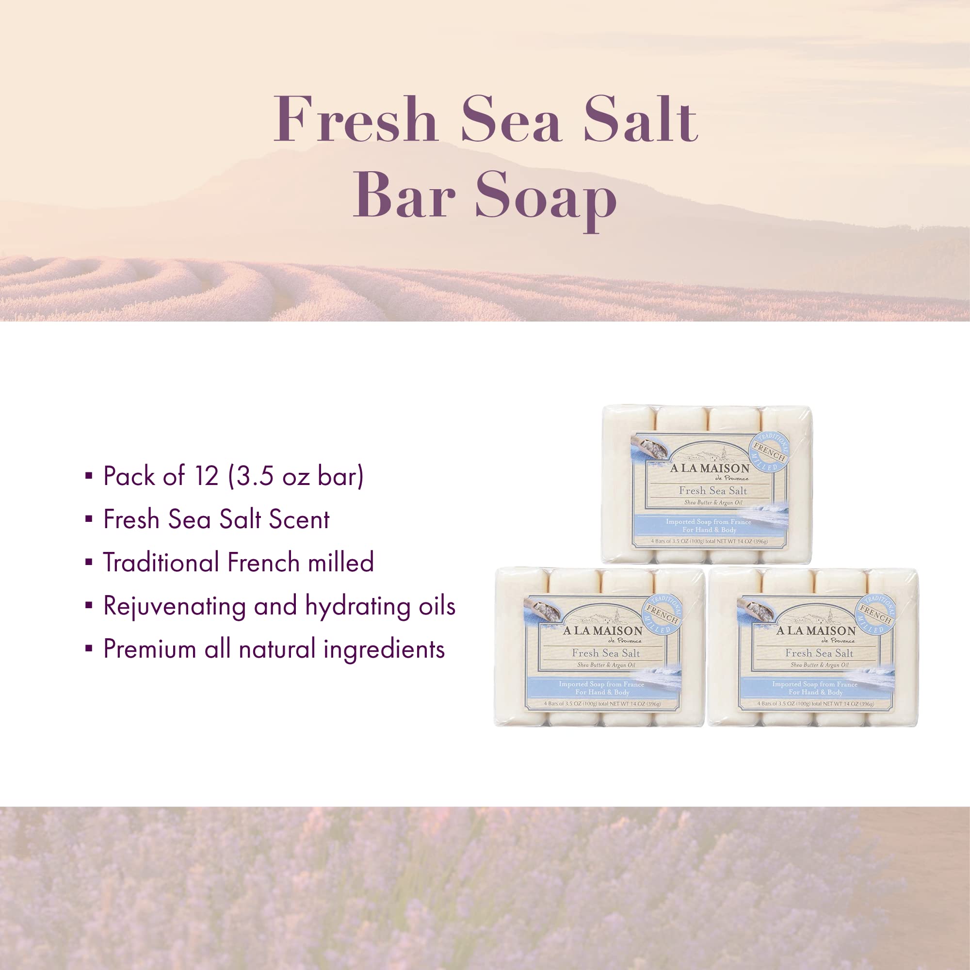 A LA MAISON Fresh Sea Salt Bar Soap – Triple Milled, Vegan & Biodegradable | 12 Bars x 3.5 oz