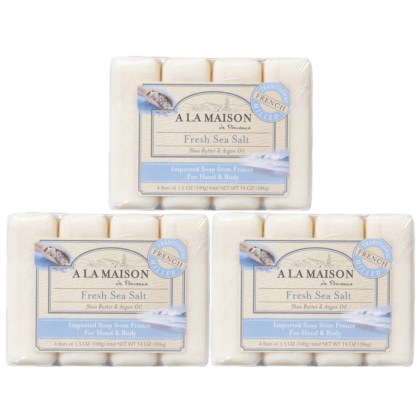 A LA MAISON Fresh Sea Salt Bar Soap – Triple Milled, Vegan & Biodegradable | 12 Bars x 3.5 oz