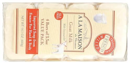 A LA MAISON Goat Milk Bar Soap | Unscented, Triple French Milled Hand & Body Bar (4 x 3.5 oz)