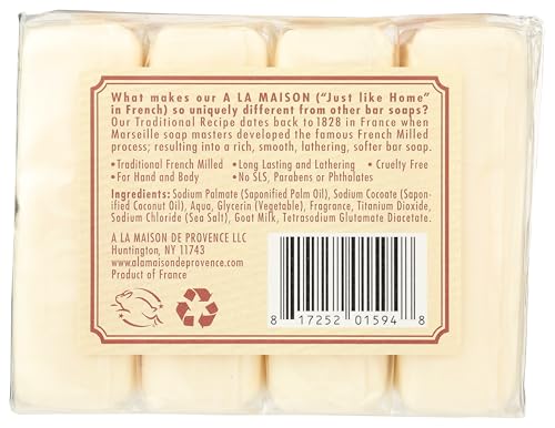 A LA MAISON Goat Milk Bar Soap | Unscented, Triple French Milled Hand & Body Bar (4 x 3.5 oz)