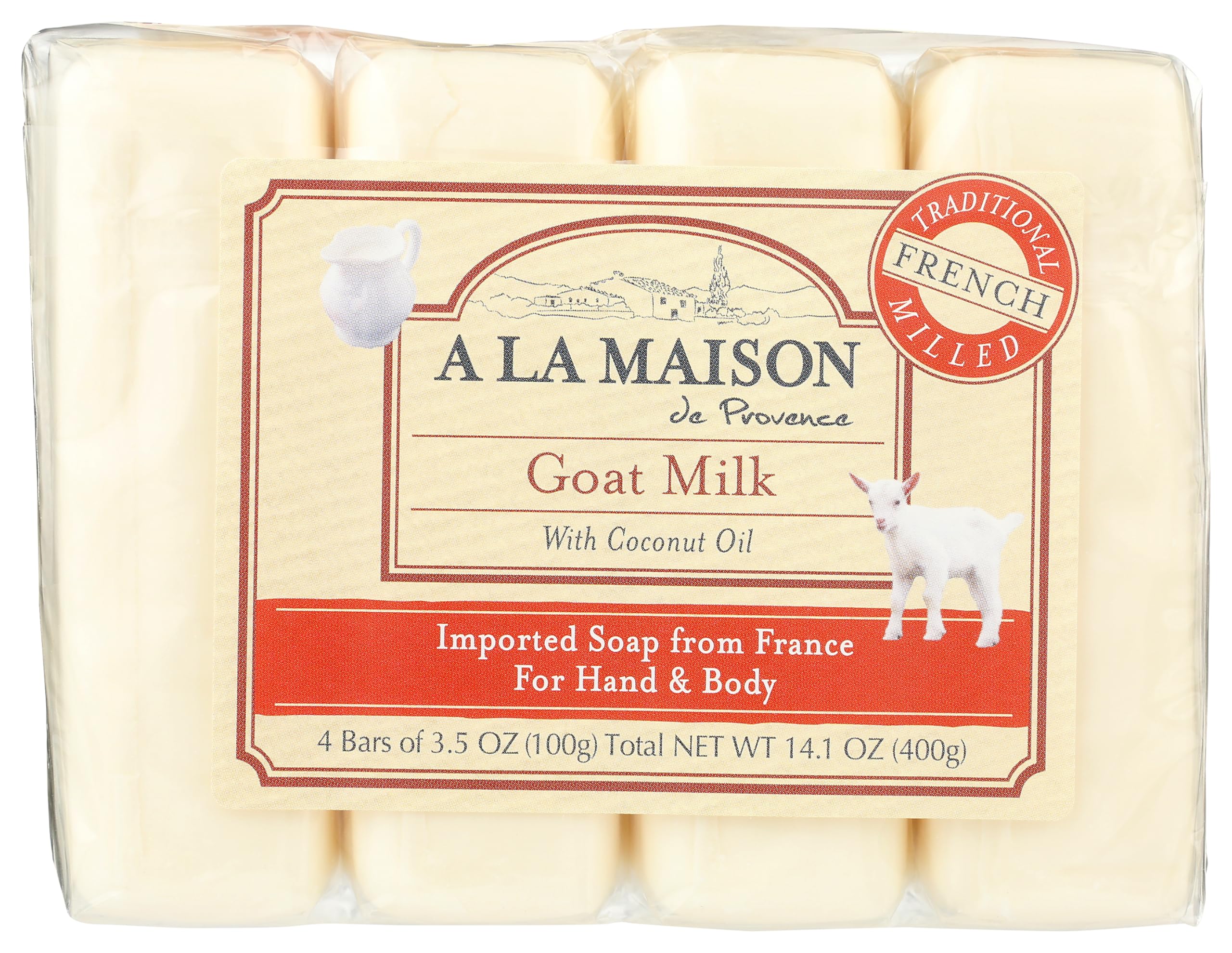 A LA MAISON Goat Milk Bar Soap | Unscented, Triple French Milled Hand & Body Bar (4 x 3.5 oz)