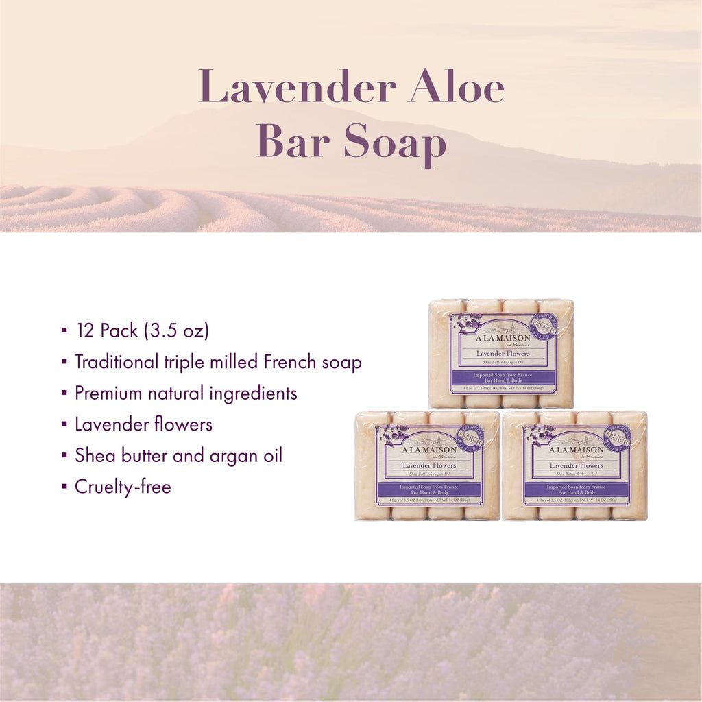 A LA MAISON Lavender Aloe Bar Soap – Triple French Milled Moisturizing Bar (4 x 3.5 oz)