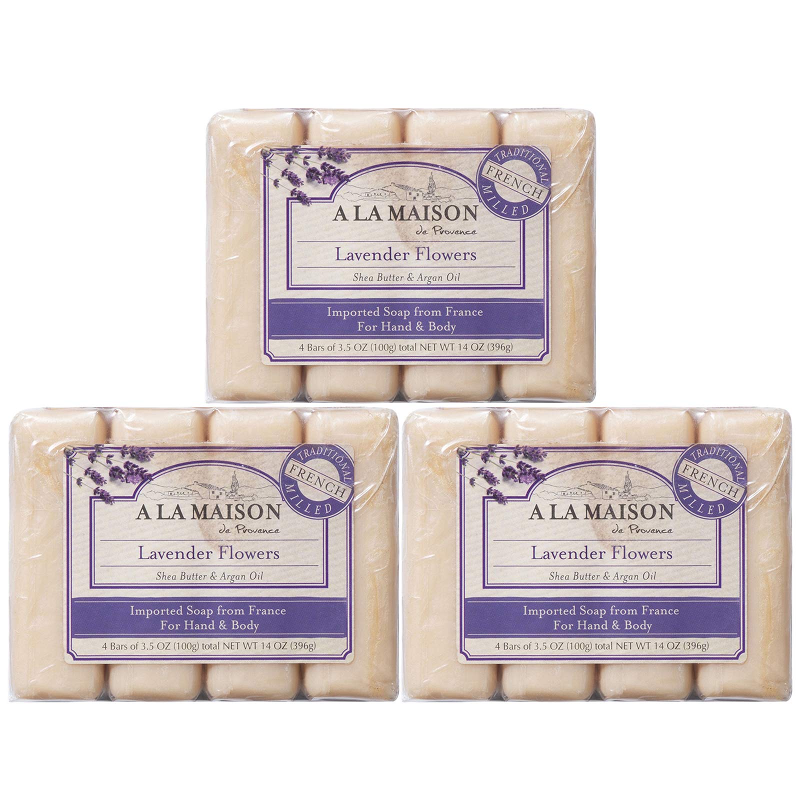 A LA MAISON Lavender Aloe Bar Soap – Triple French Milled Moisturizing Bar (4 x 3.5 oz)
