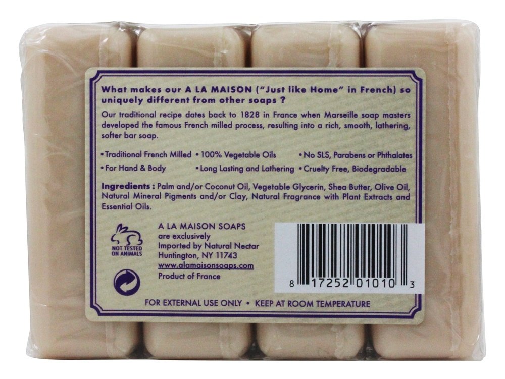 A LA MAISON Lavender Aloe Bar Soap – Triple French Milled Moisturizing Bar (4 x 3.5 oz)