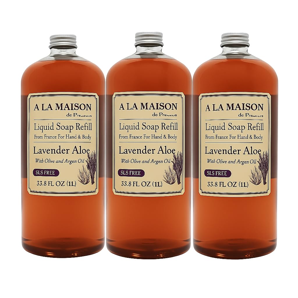 A LA MAISON Lavender Aloe Liquid Soap Refill 33.8 Fl Oz, 3 Pack | French-Milled, Plant-Based Moisturizing Hand Soap