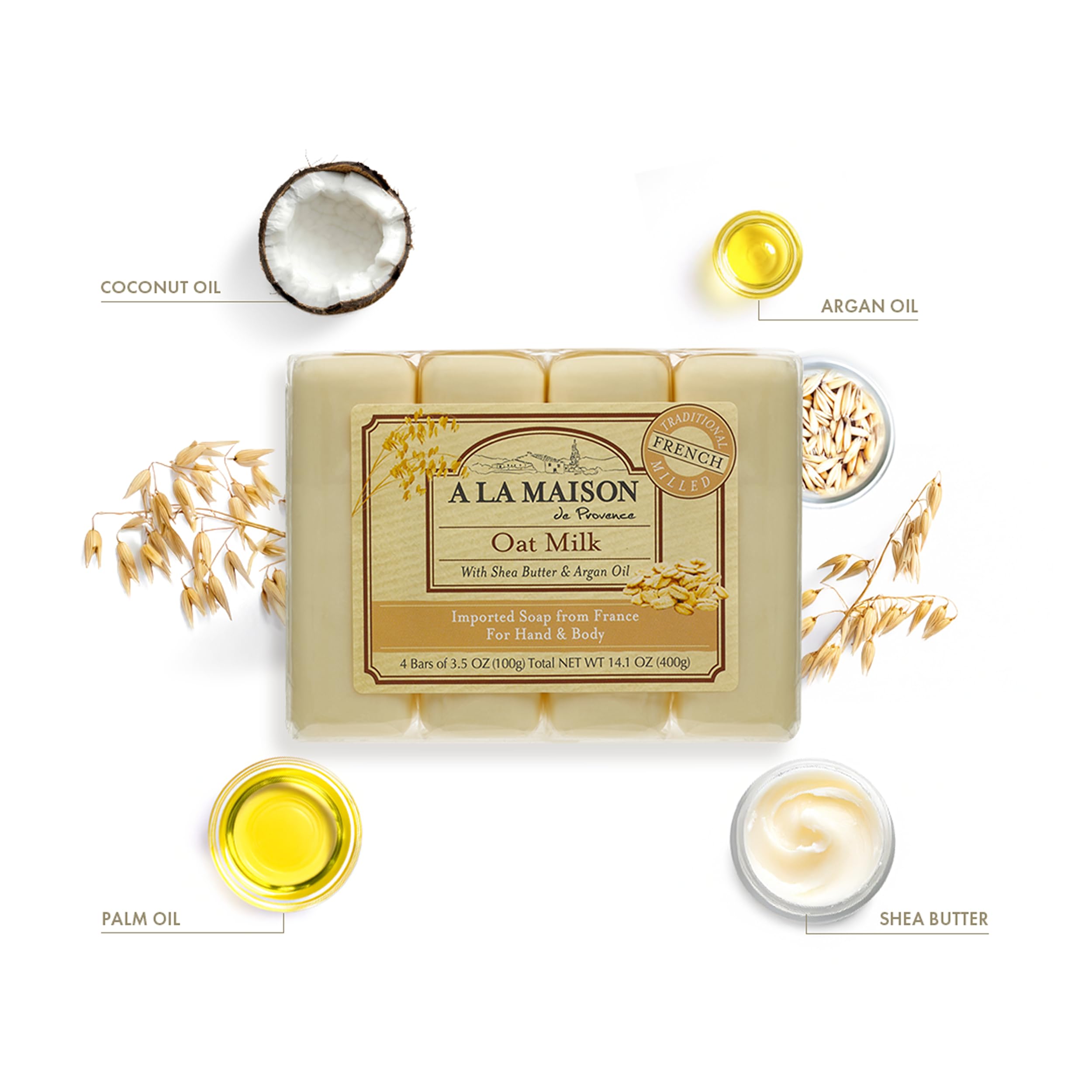 A LA MAISON Oat Milk Bar Soap – Triple Milled Natural Hand Soap, 12 Bars (3.5 oz each)