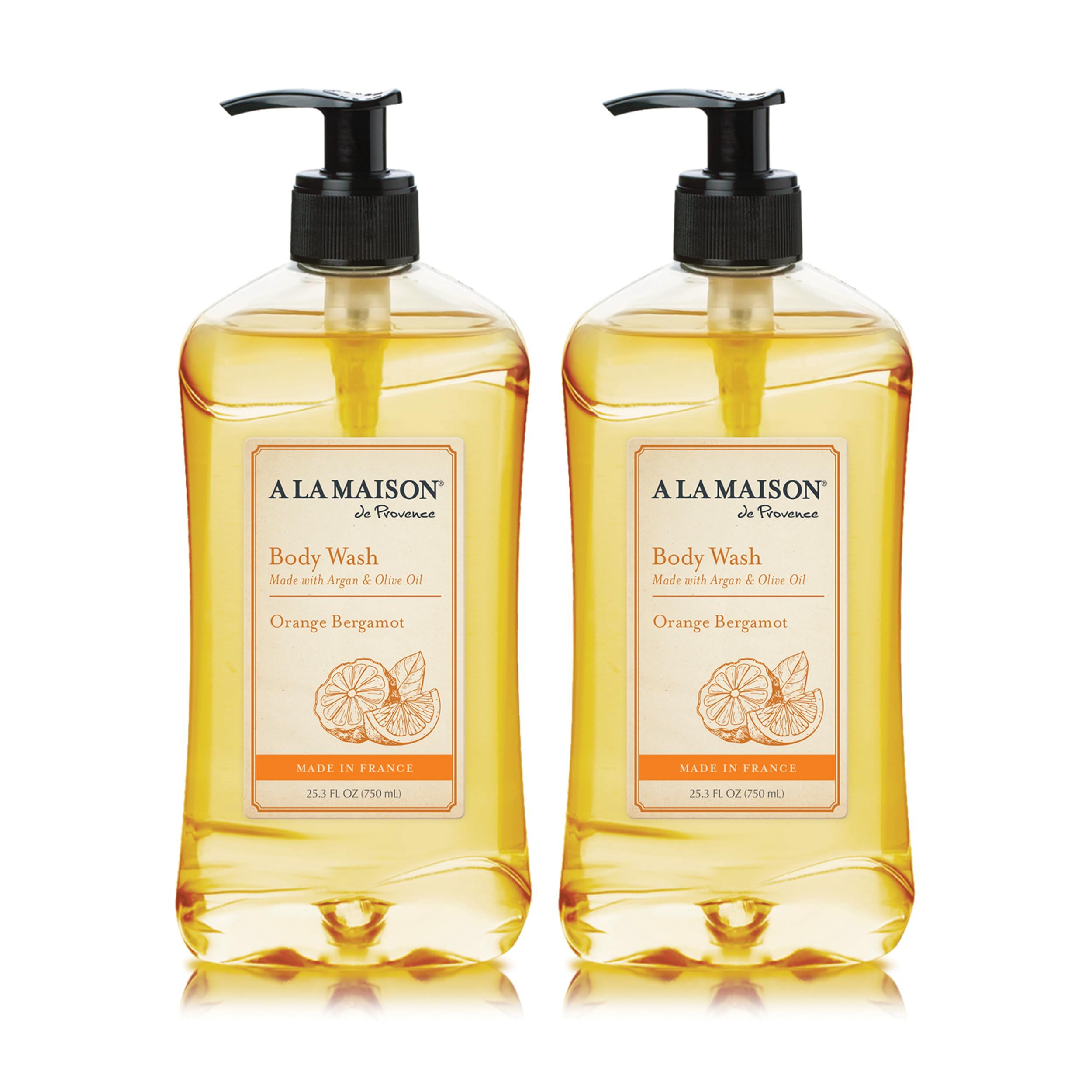 A LA MAISON Orange Bergamot Body Wash 25.36 Fl Oz, 2 Pack | French Milled, Natural Ingredients