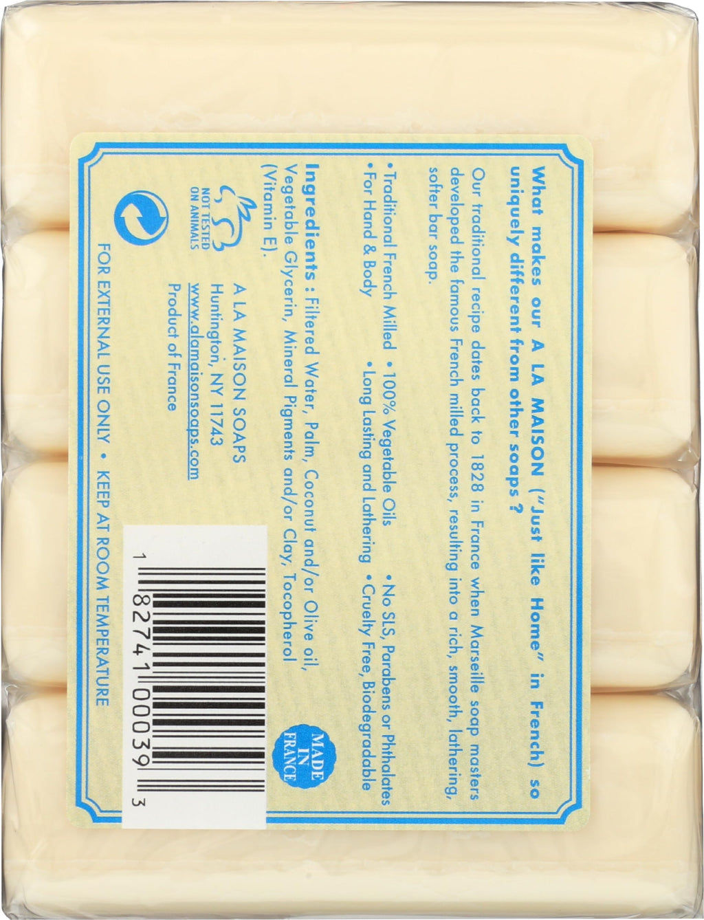 A LA MAISON Hypoallergenic Unscented Bar Soap – 4 Bars, 3.5 oz Each | Triple French Milled