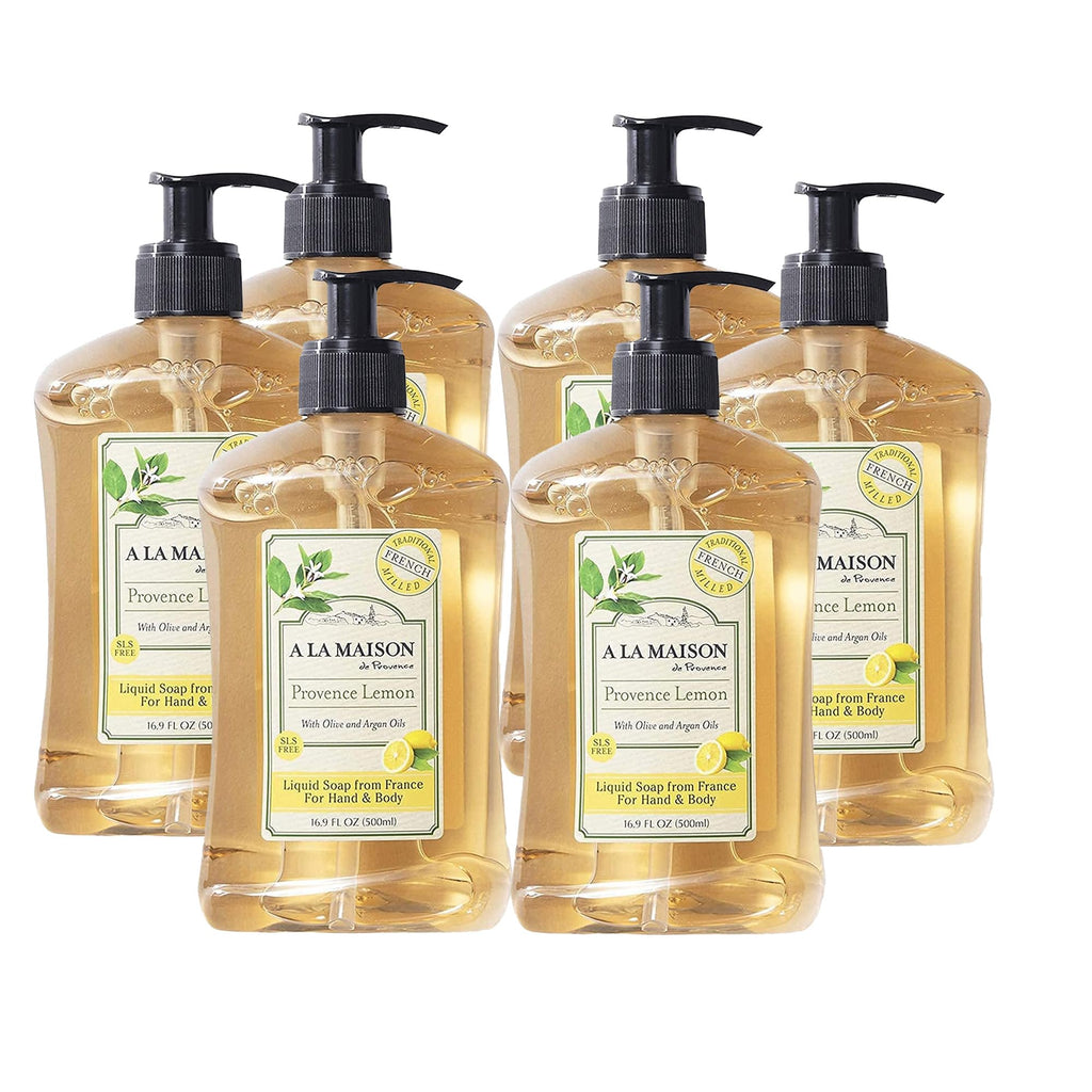 A LA MAISON Provence Lemon Liquid Hand Soap 16.9 oz (6 Pack) – Plant-Based, Vegan, Cruelty-Free, Alcohol & Paraben Free