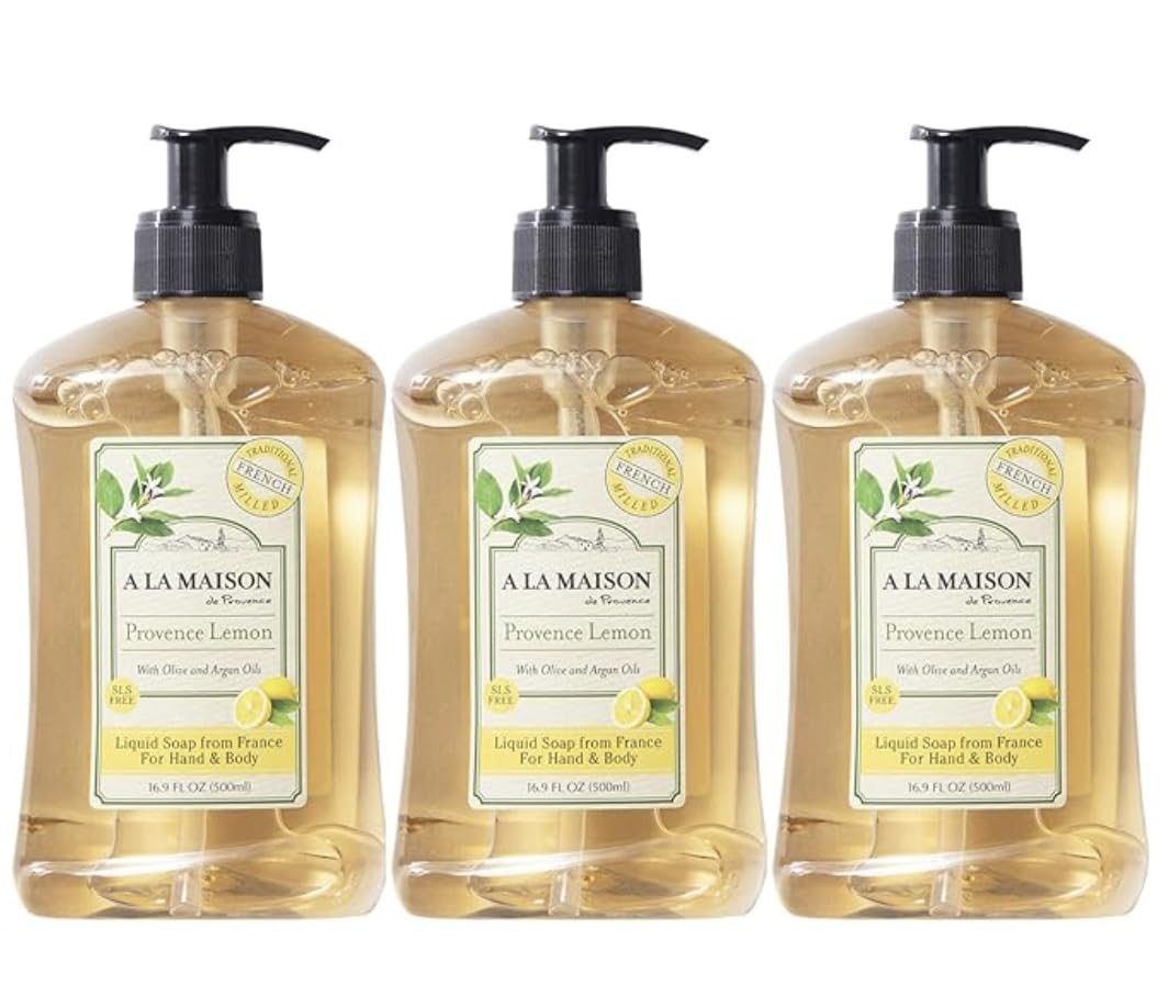 A LA MAISON Provence Lemon Hand Soap 16.9 fl oz (3 Pack) – Natural, Plant-Based, Vegan, Biodegradable