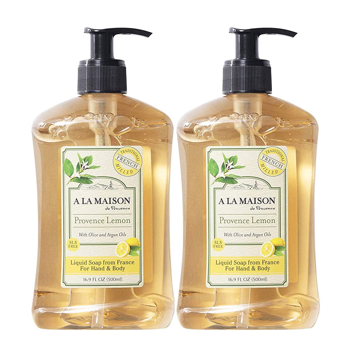 A LA MAISON Provence Lemon Hand Soap – Triple French Milled, 16.9 oz Bottle (2 Pack)