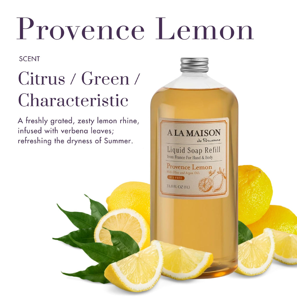 A LA MAISON Provence Lemon Hand Soap Refill – Plant-Based, Biodegradable 33.8 oz