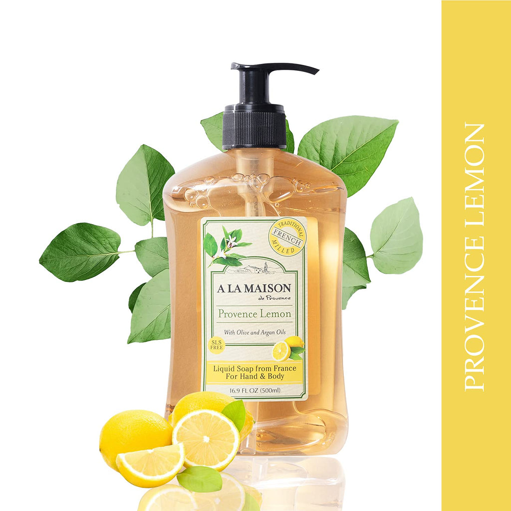 A LA MAISON Provence Lemon Hand Soap – Triple French Milled, 16.9 oz Bottle (2 Pack)