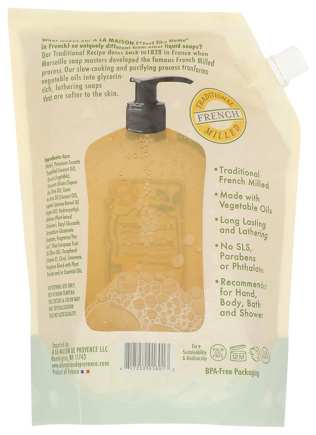 A La Maison Provence Lemon Liquid Hand Soap Refill – Natural, Plant-Based, Essential Oils, 2-Pack 33.8 oz