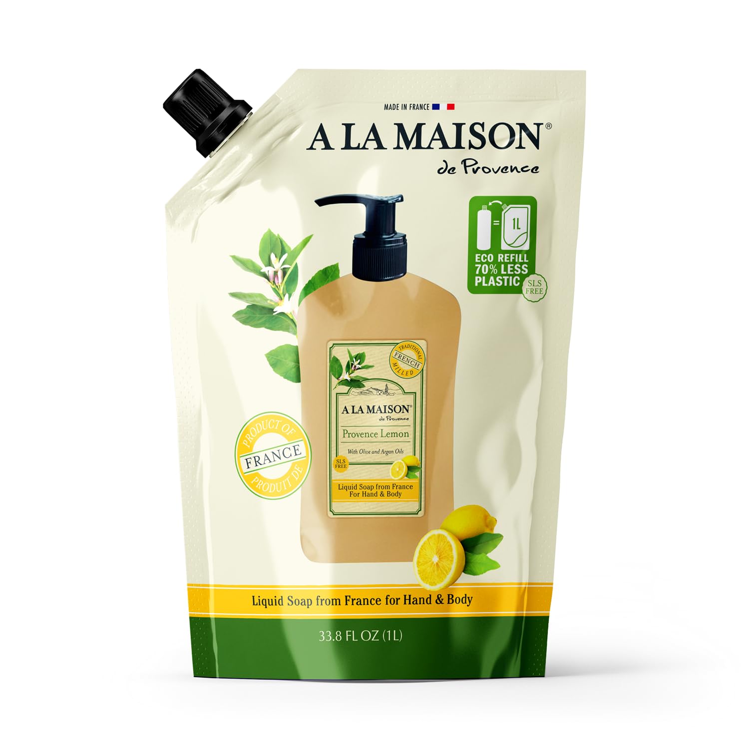 A La Maison Provence Lemon Liquid Hand Soap Refill – Natural, Plant-Based, Essential Oils, 2-Pack 33.8 oz